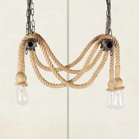 Antique Style Wrought Iron Chandelier with Hemp Rope - 4 Lights, Bronze Suspension Lamp for Bar