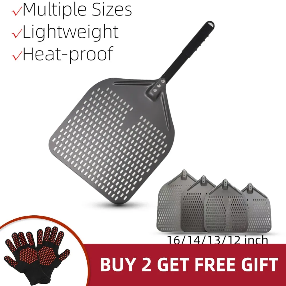 Anygleam Pizza Shovel 30 cm x 70cm  Dark Grey for Perforated Peel with Metal Handle Oven Turning Baking Accessory