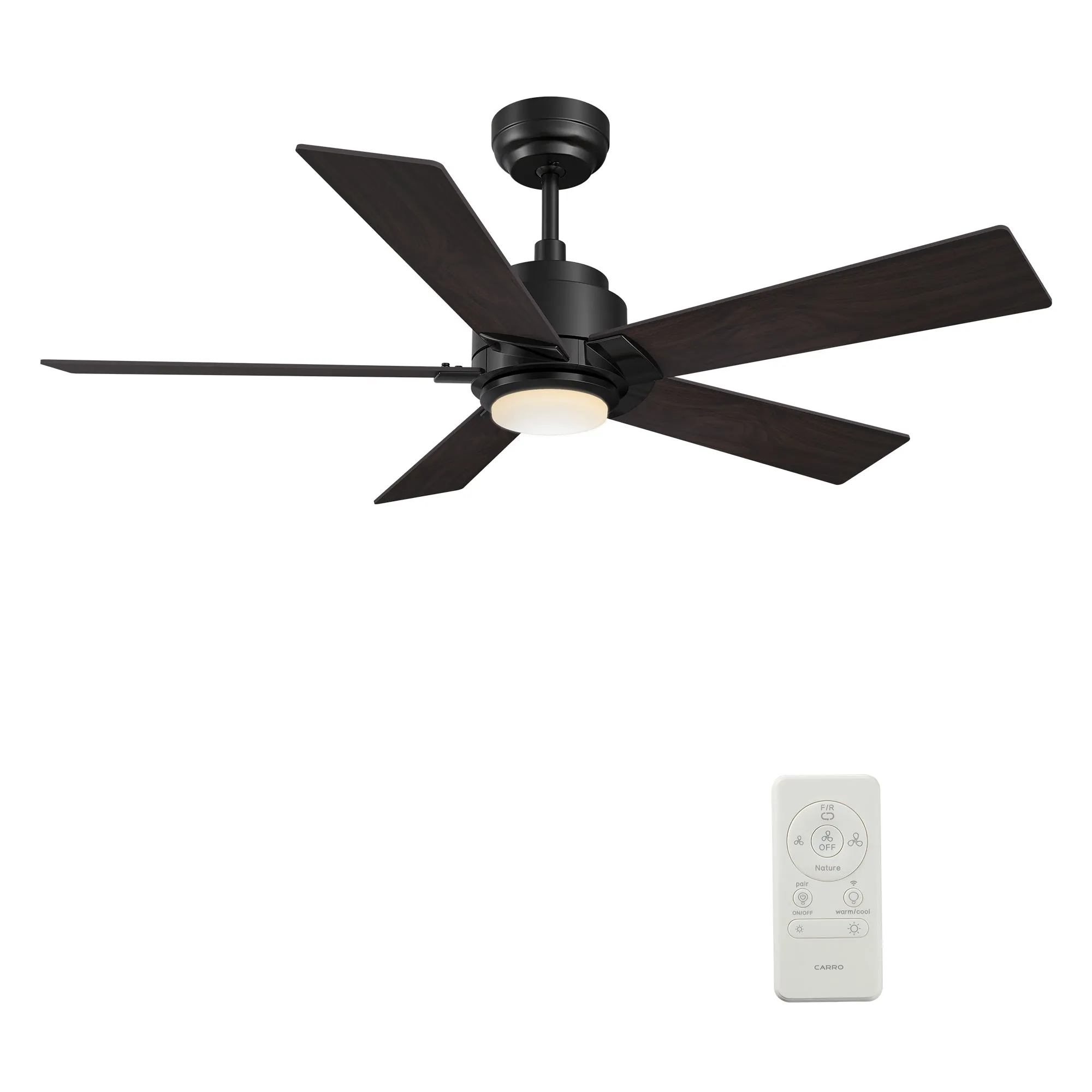 ASCENDER 56 inch 5-Blade Smart Ceiling Fan with LED Light & Remote Control - Black/Walnut & Barnwood (Reversible Blades)