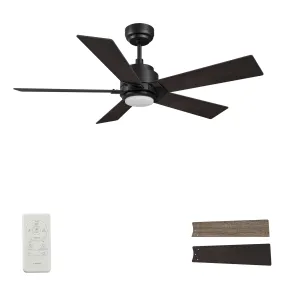 ASCENDER 56 inch 5-Blade Smart Ceiling Fan with LED Light & Remote Control - Black/Walnut & Barnwood (Reversible Blades)