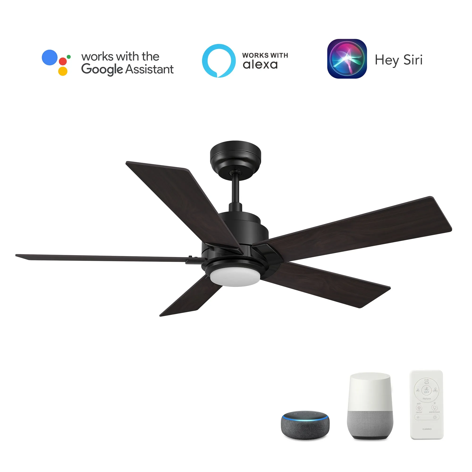 ASCENDER 56 inch 5-Blade Smart Ceiling Fan with LED Light & Remote Control - Black/Walnut & Barnwood (Reversible Blades)