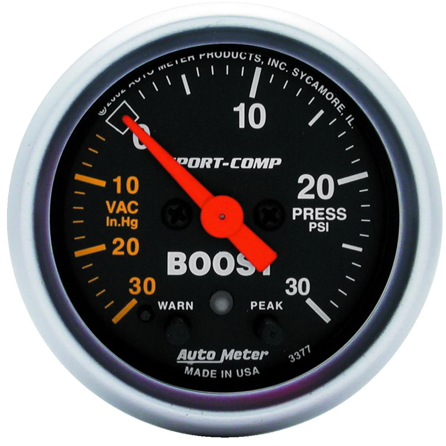 AutoMeter 3377 GAUGE; VAC/BOOST; 2 1/16in.; 30INHG-30PSI; STEPPER MOTOR W/PEAK/WARN; SPORT-COMP