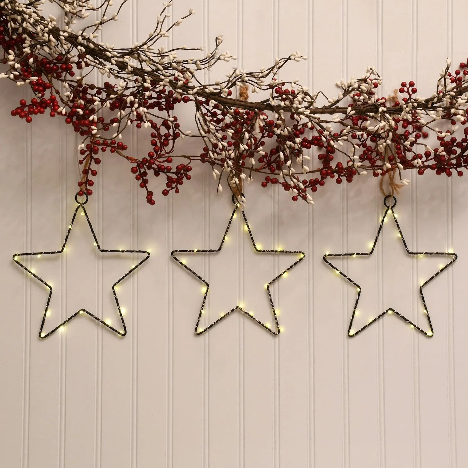 Battery Operated LED Lighted Metal Stars- Set of 3