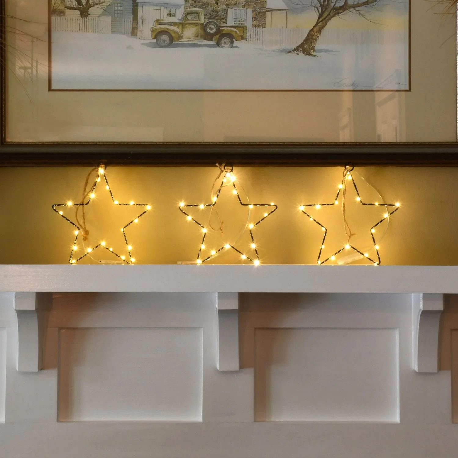 Battery Operated LED Lighted Metal Stars- Set of 3