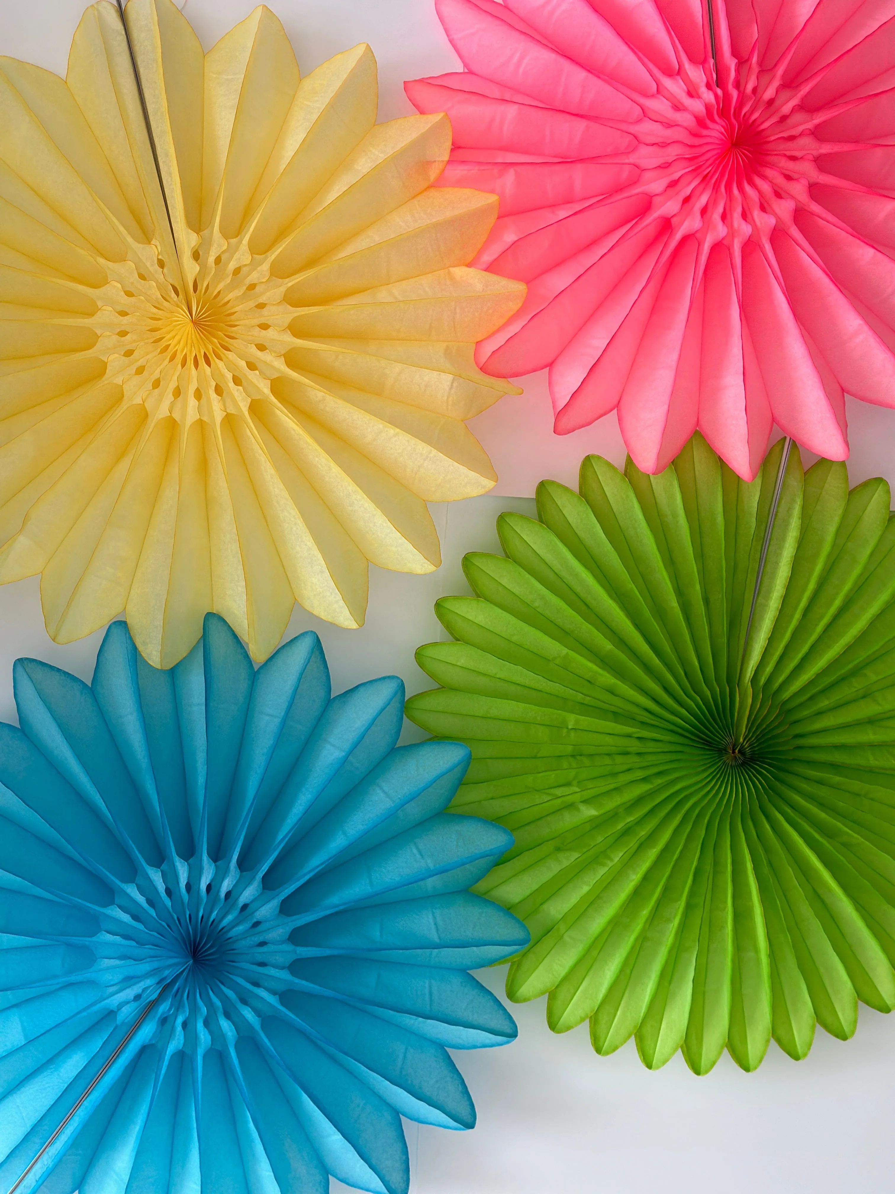 Bright Summer Colour Paper Fans - Set of 4 - 26' Diameter - Perfect Party Decorations - Orange, Yellow, Green, Blue and Pink