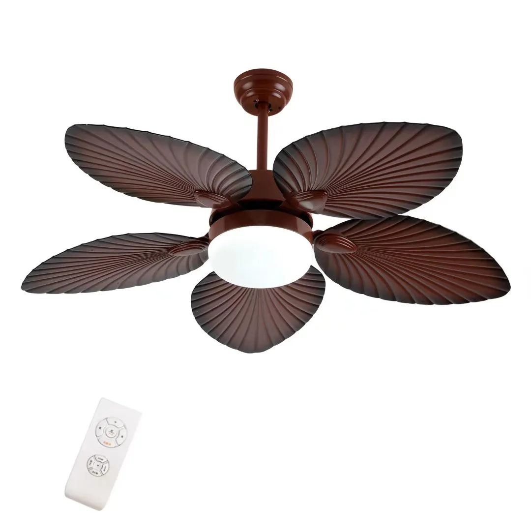 Brown Tropical Palm Metal Ceiling Lamp And Ceiling Fan