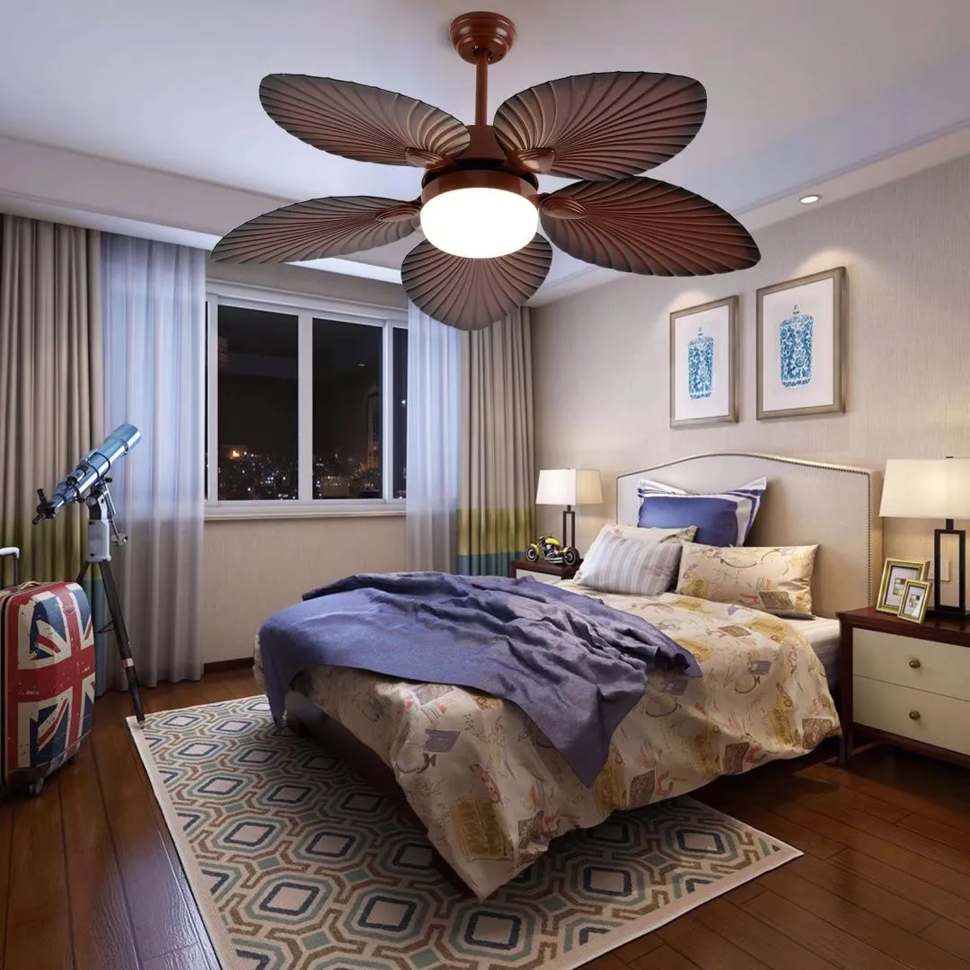 Brown Tropical Palm Metal Ceiling Lamp And Ceiling Fan