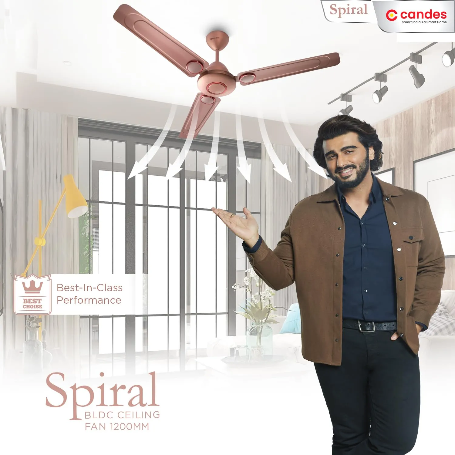 Candes Spiral Bldc Ceiling Fan 1200Mm / 48 Inch | Bee 5 stars Rated, Upto 65% Energy Saving, High Air Delivery & High Speed Ceiling Fans For Home | 2 1 Years Warranty | Rusty Brown