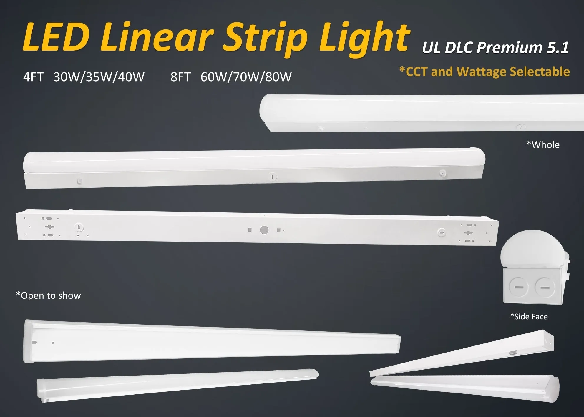 (CASE OF 6) 4 Foot Shop Light - Kelvin and Wattage Tune-Able and 0-10v Low Voltage Dimmable (30W/35W/40W) (3500K, 4000K, 5000K)