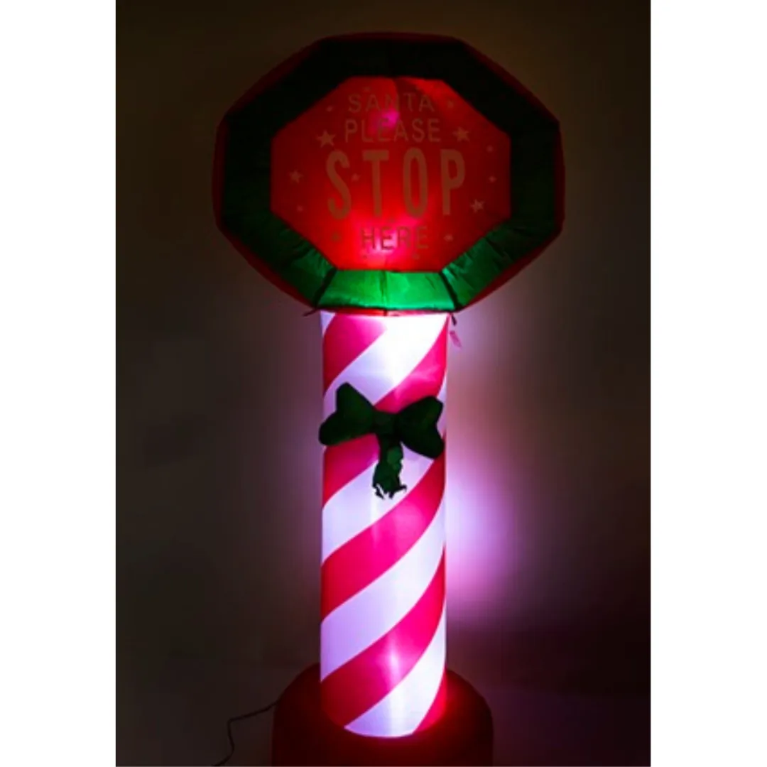 Christmas Inflatable Outdoor LED Santa Stop Here Sign Post Decoration - 1.8M