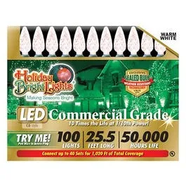 Christmas LED Light Set, C6, Commercial-Grade, Warm White, 100-Ct.