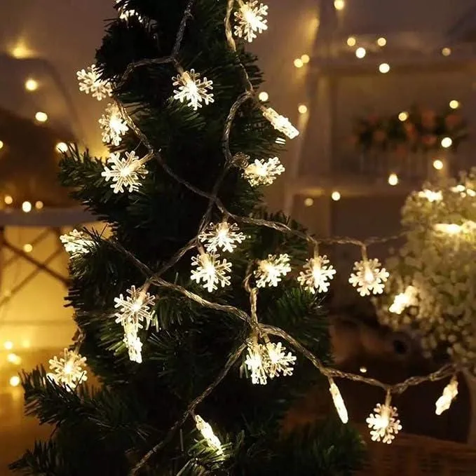 Christmas Snowflake String Lights Battery Powered,2/3/M Christmas Winter Decor String Lights 10/20/ LED Fairy Lights, for Christmas Garden