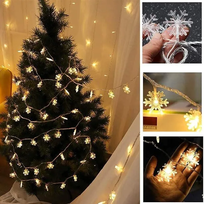 Christmas Snowflake String Lights Battery Powered,2/3/M Christmas Winter Decor String Lights 10/20/ LED Fairy Lights, for Christmas Garden