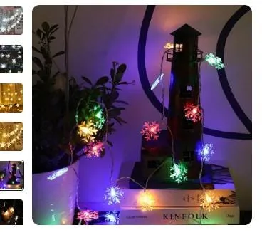 Christmas Snowflake String Lights Battery Powered,2/3/M Christmas Winter Decor String Lights 10/20/ LED Fairy Lights, for Christmas Garden