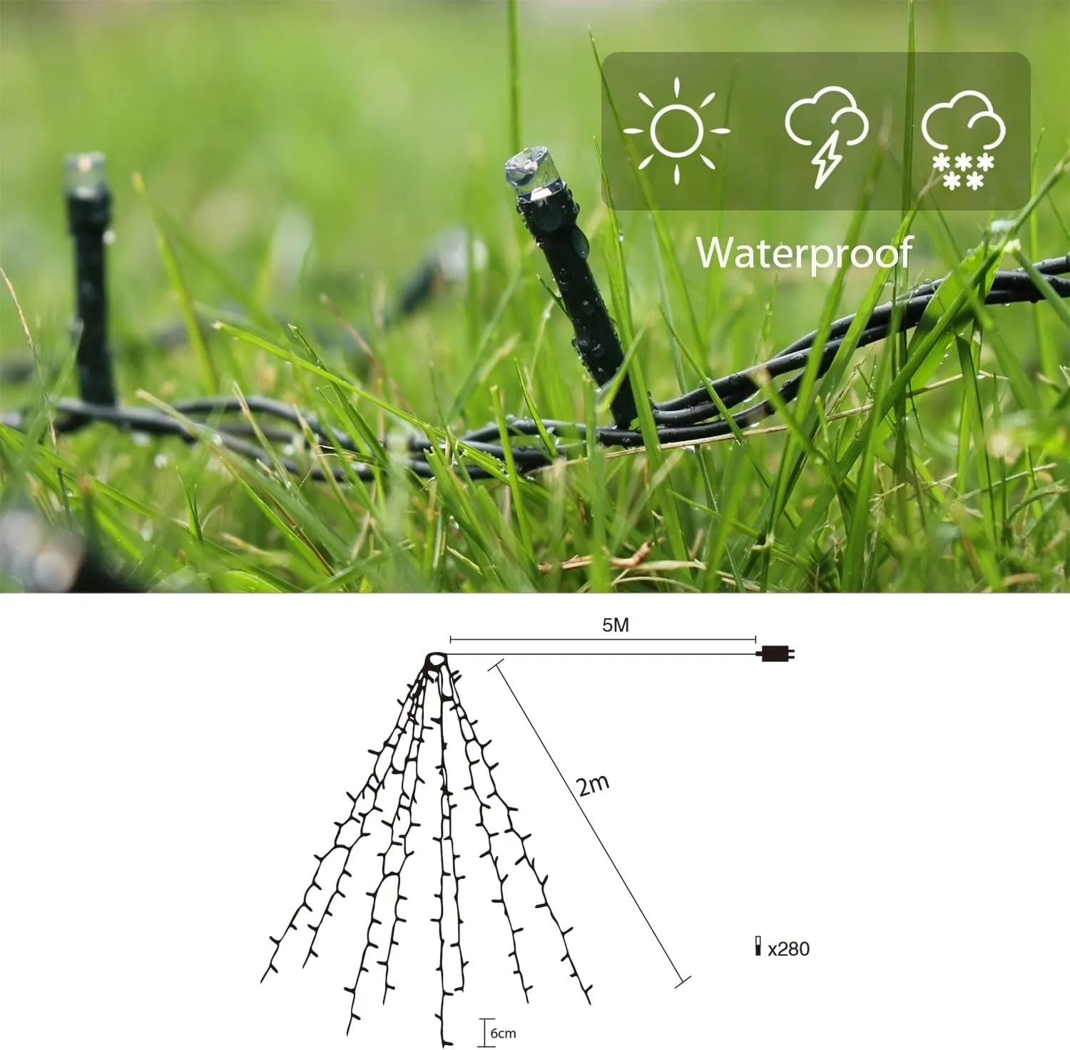 Christmas Tree Lights, 2m x 8 Strands 280 LEDs Fairy Lights for 6-8ft Christmas Tree, Easy to Install Tree Decoration Light String for Indoor and Outdoor, 8 Modes - Warm White