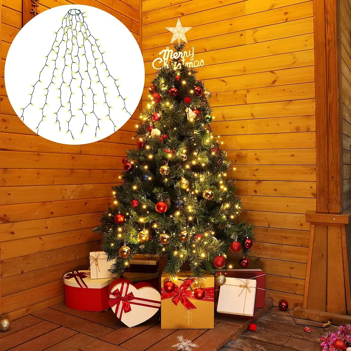 Christmas Tree Lights, 2m x 8 Strands 280 LEDs Fairy Lights for 6-8ft Christmas Tree, Easy to Install Tree Decoration Light String for Indoor and Outdoor, 8 Modes - Warm White