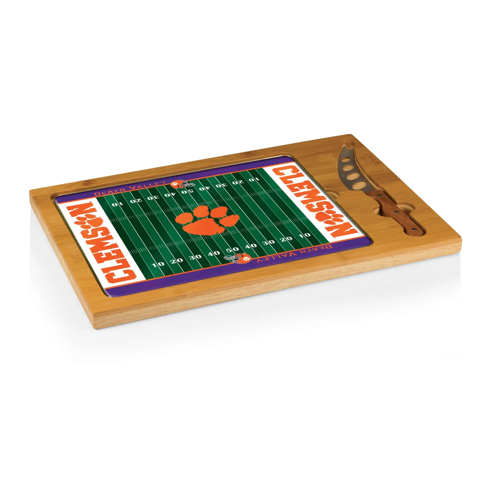 Clemson Tigers Football Field - Icon Glass Top Cutting Board & Knife Set