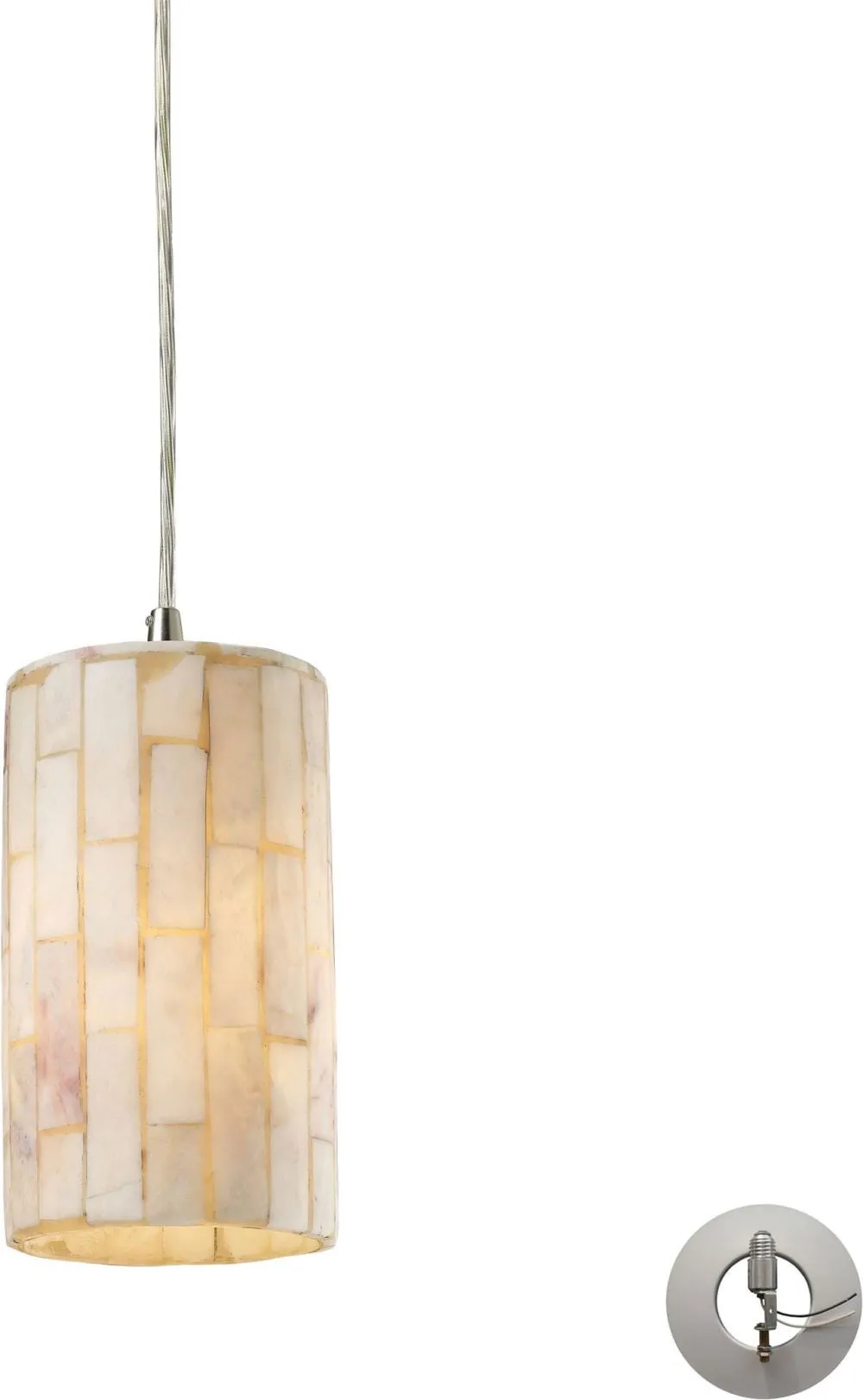 Coletta 1 Light Pendant In Satin Nickel and Genuine Stone - Includes Recessed Lighting Kit