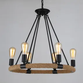 Country Hemp Rope Loop Chandelier - Hanging Ceiling Light in Black for Restaurants"

This revised title maintains the essential keywords and information, while keeping it concise for better SEO optimization.