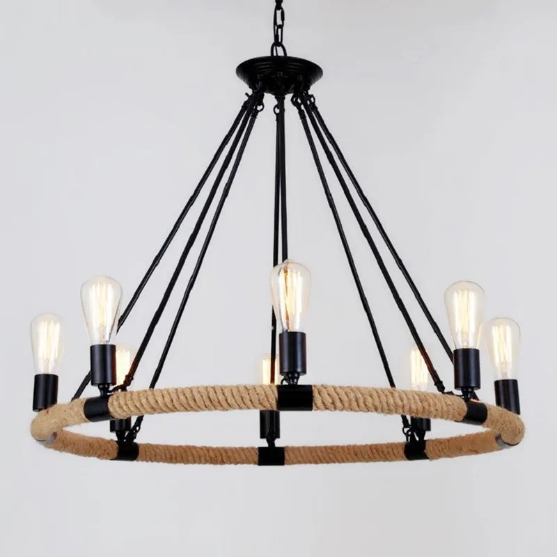 Country Hemp Rope Loop Chandelier - Hanging Ceiling Light in Black for Restaurants"

This revised title maintains the essential keywords and information, while keeping it concise for better SEO optimization.