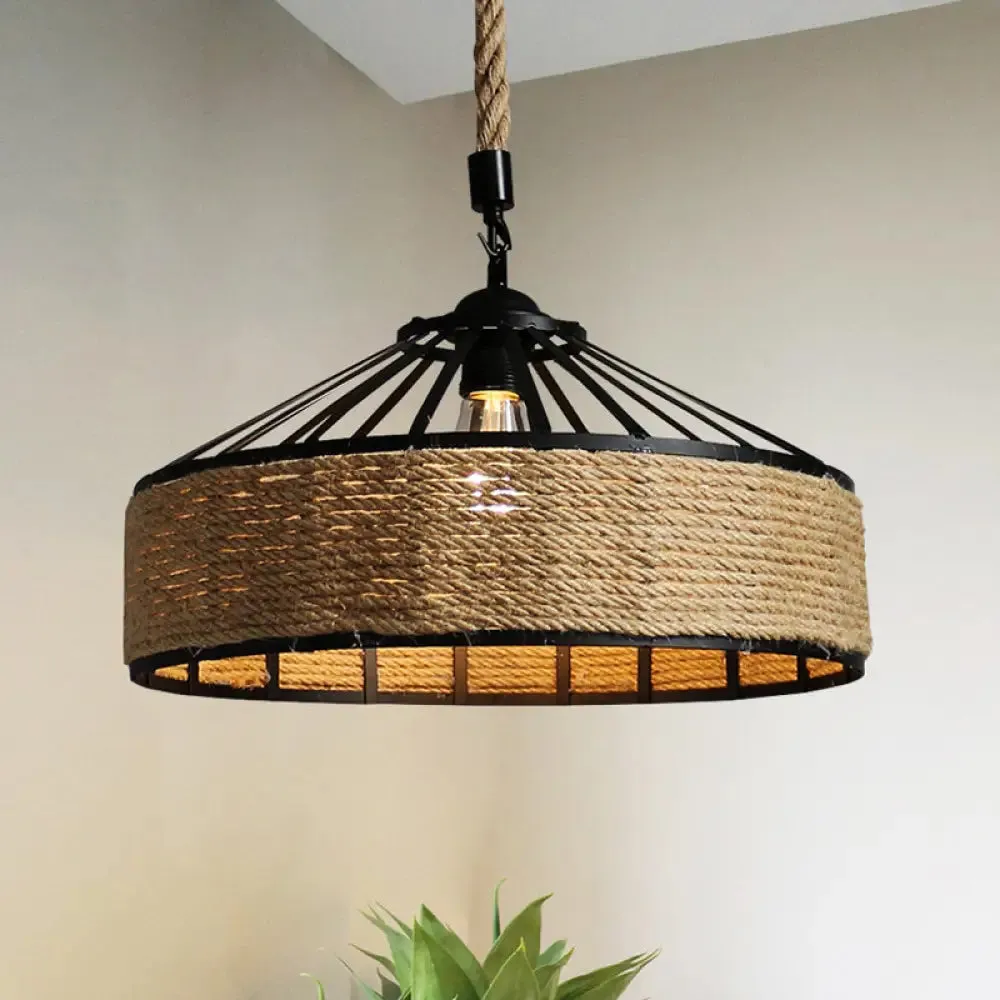 Country Restaurant Pendant Lamp - Black Metal Cone Shade