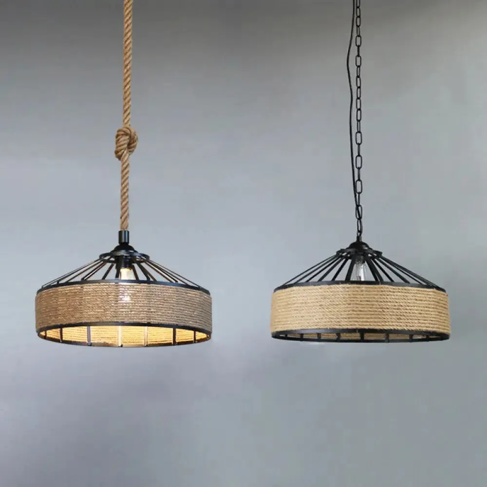 Country Restaurant Pendant Lamp - Black Metal Cone Shade