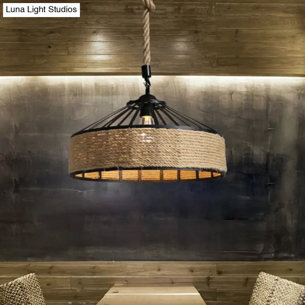 Country Restaurant Pendant Lamp - Black Metal Cone Shade