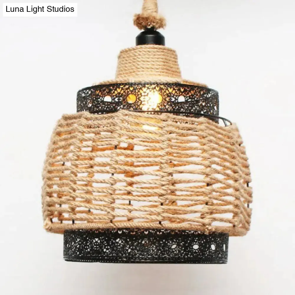 Country Style Pendant Lamp with Rope and Metal - Beige