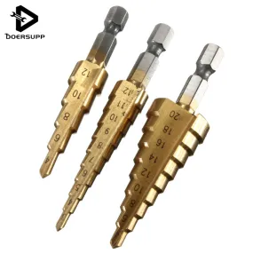 Doersupp 3pcs HSS Titanium Coated Step Drill Bit for Metal 3-12mm 4-12mm 4-20mm High Speed Steel Wood Drilling Power Tools S