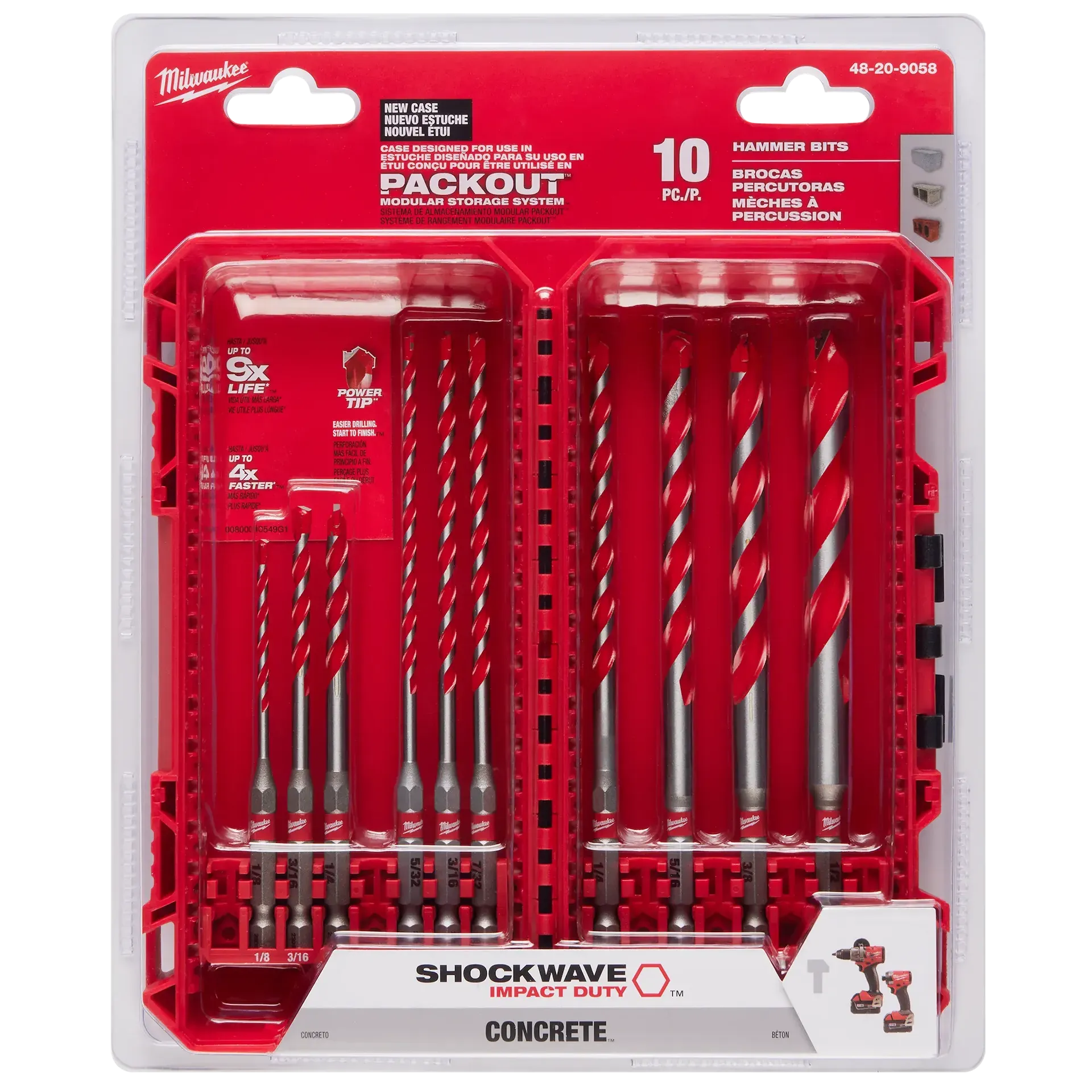 Drill Bits - Milwaukee 10PC. SHOCKWAVE Impact Duty™ Carbide Hammer Drill Bit Set, 48-20-9058