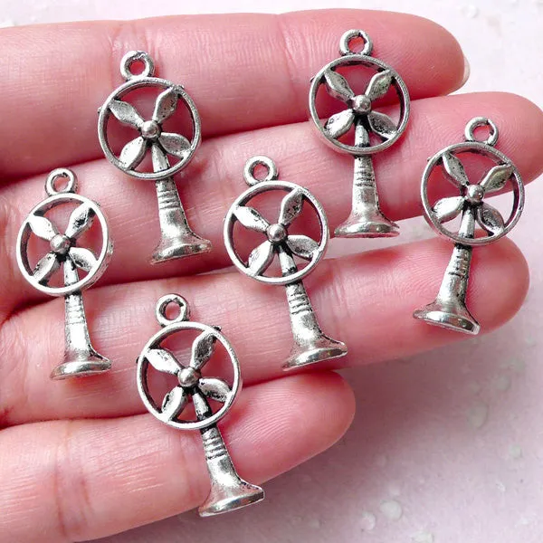 Electric Fan Charms (6pcs / 12mm x 25mm / Tibetan Silver) Whimsical Jewelry Retro Vintage Fan Pendant Bracelet Necklace Earrings CHM1285