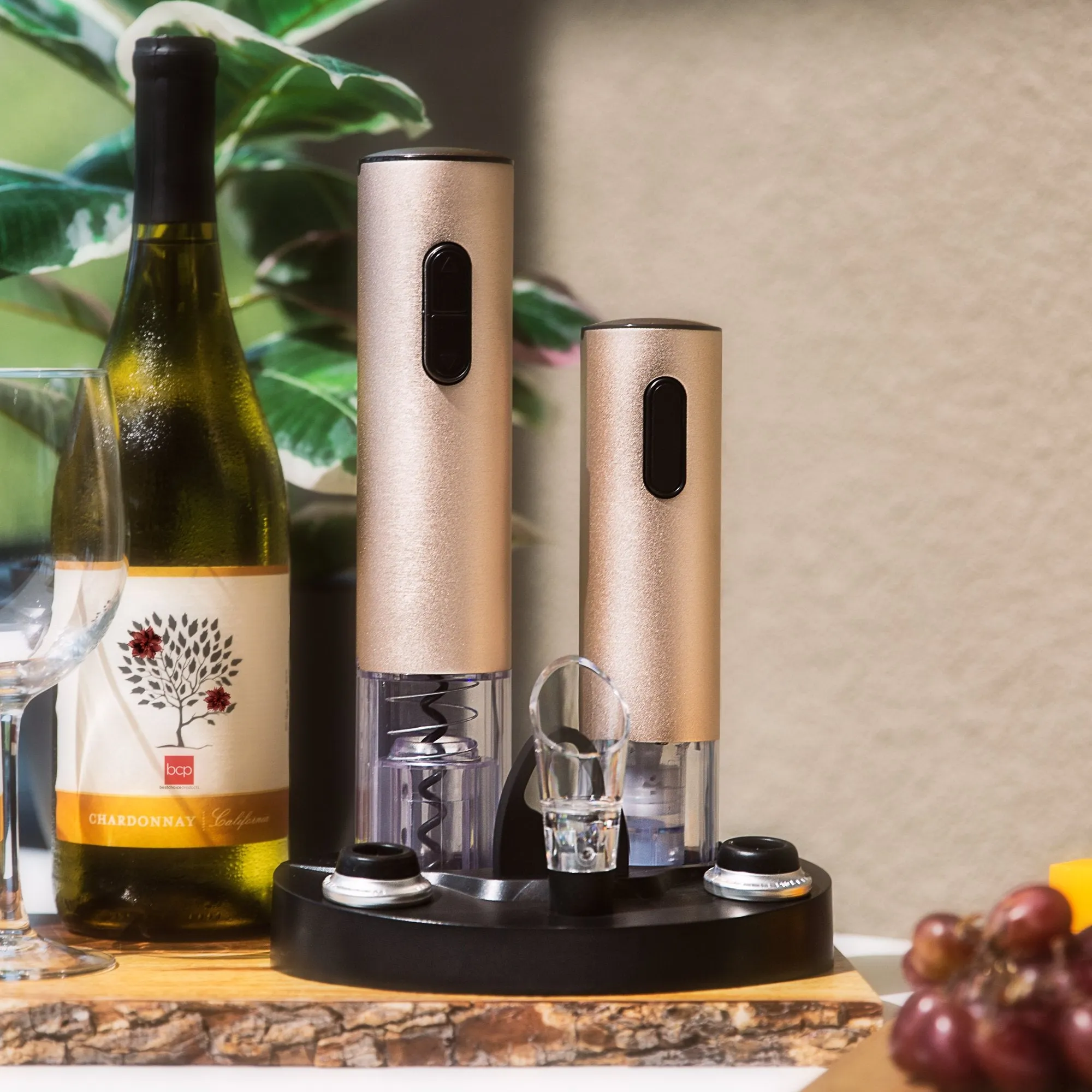 Electric Stainless Steel Wine Opener Set w/ Aerator, Foil Cutter, Charger