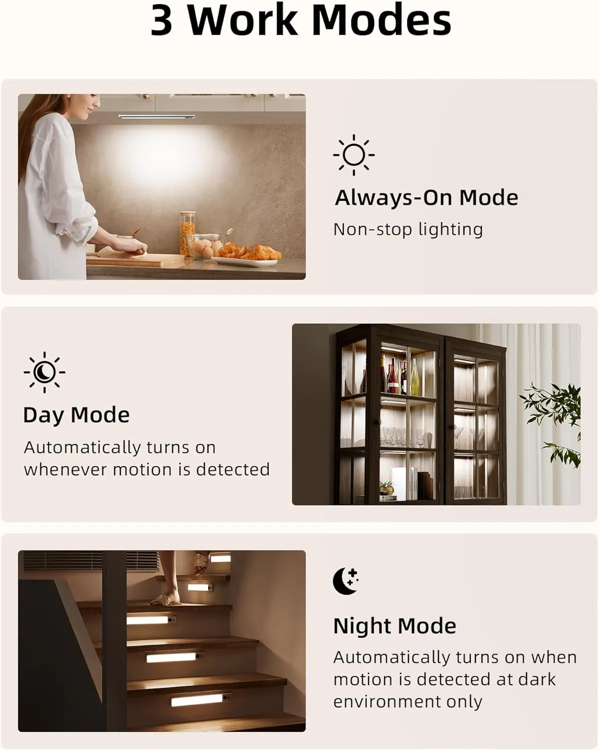 EZVALO Under Cabinet Lights, LED Closet Lights Wireless USB Charging, Motion Sensor Lighting Indoor 5700K dimmable with Remote Control (White) 3 Pack