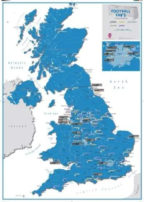 Football Fans Football Grounds Wall Map Blue Wall Map by Maps International