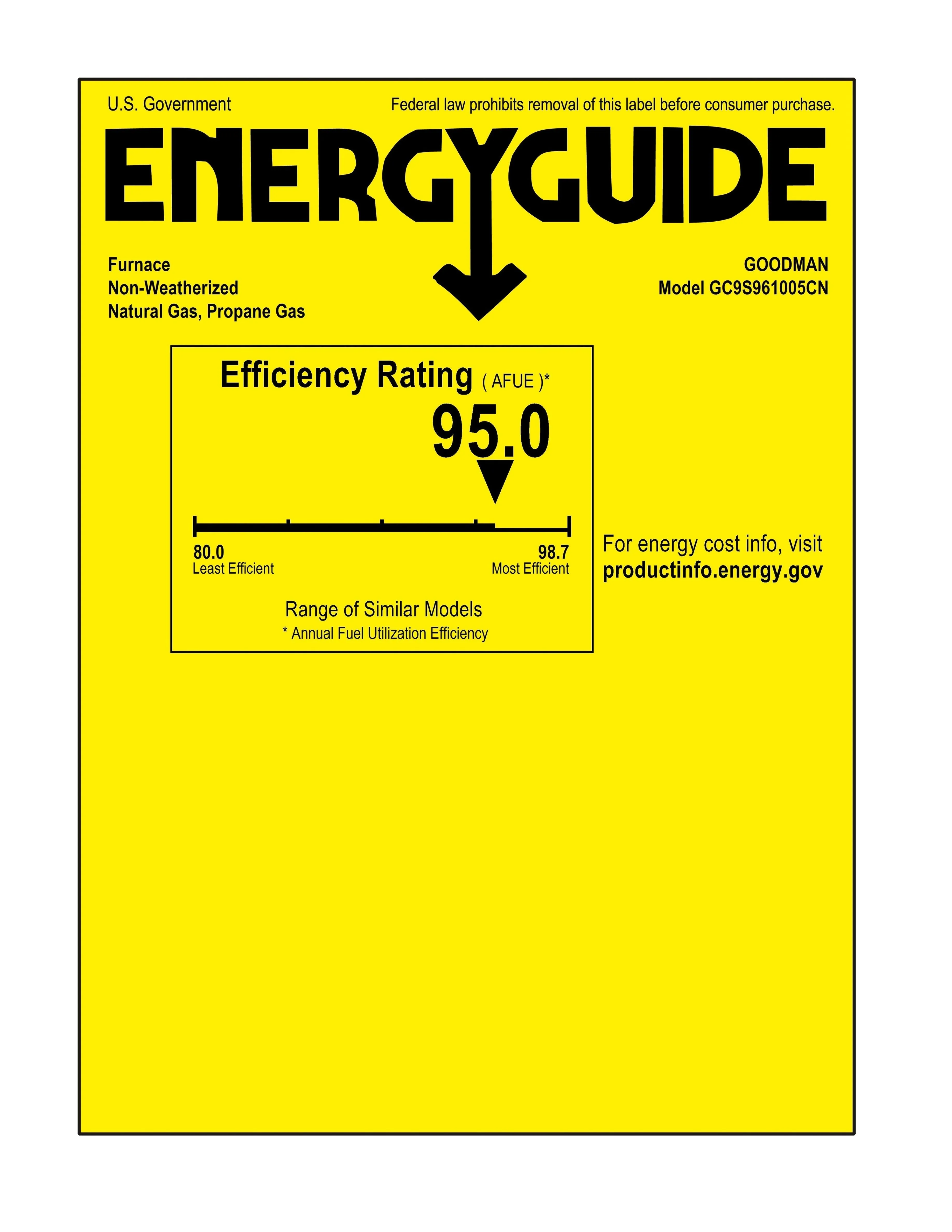 Goodman 96% AFUE 100,000 BTU Single Stage Low NOx Gas Furnace - Downflow/Horizontal