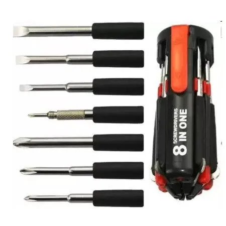 Hand Tool Kit - 12 Pcs Wrench Set Combination Double Sided and 8 in 1 Multi Screwdriver with LED Torch Set