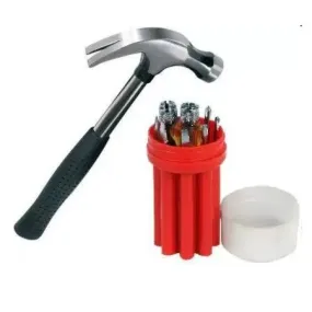 Hand Tool Kit - Claw Hammer Steel Shaft Shock resistant rubber grip   Screw Driver Set With Line Tester and 8 bits