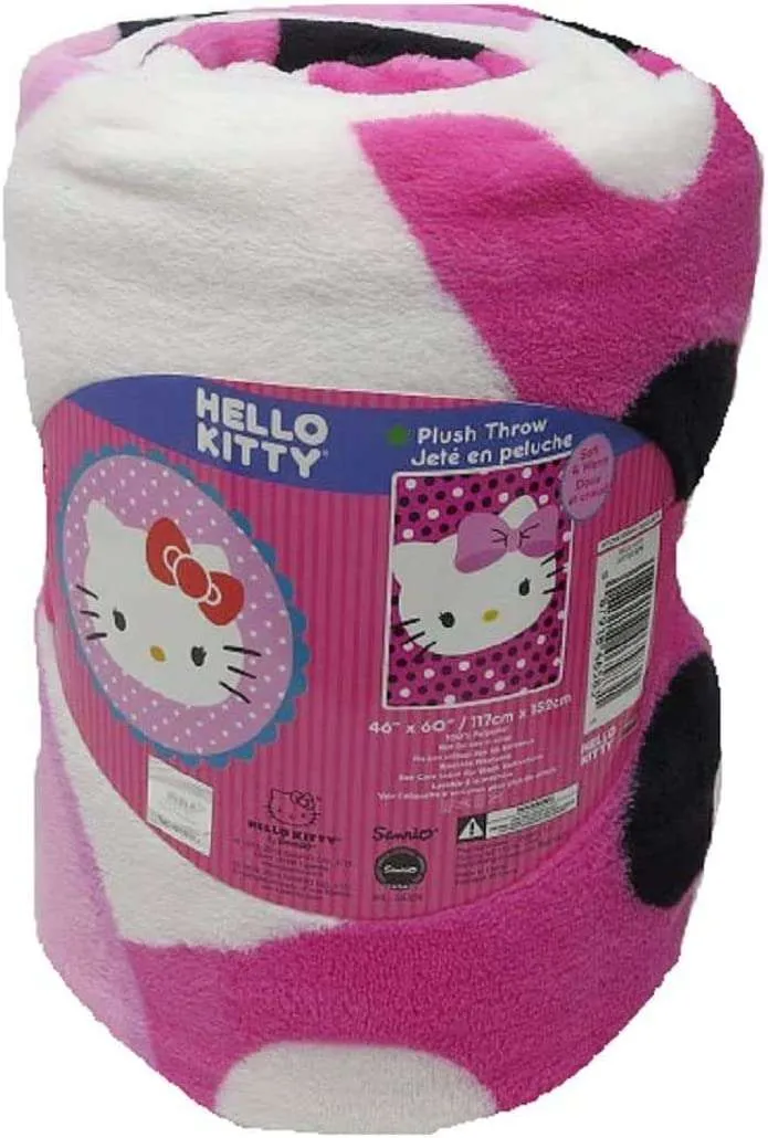 Hello Kitty Dotted Bow 46" X 60" Plush Throw Fleece Blanket