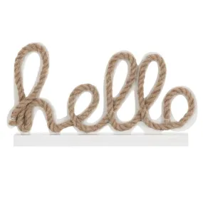 Hello White Wooden Light Up Sign With Rope Writing