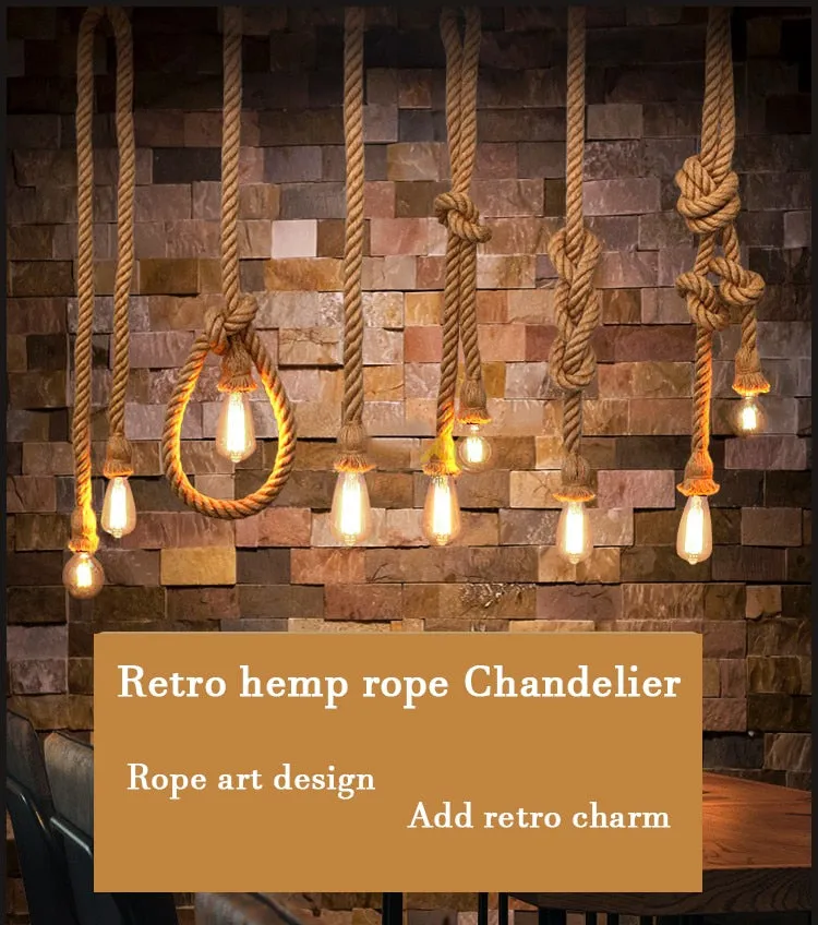 Hemp rope chandelier retro industrial style