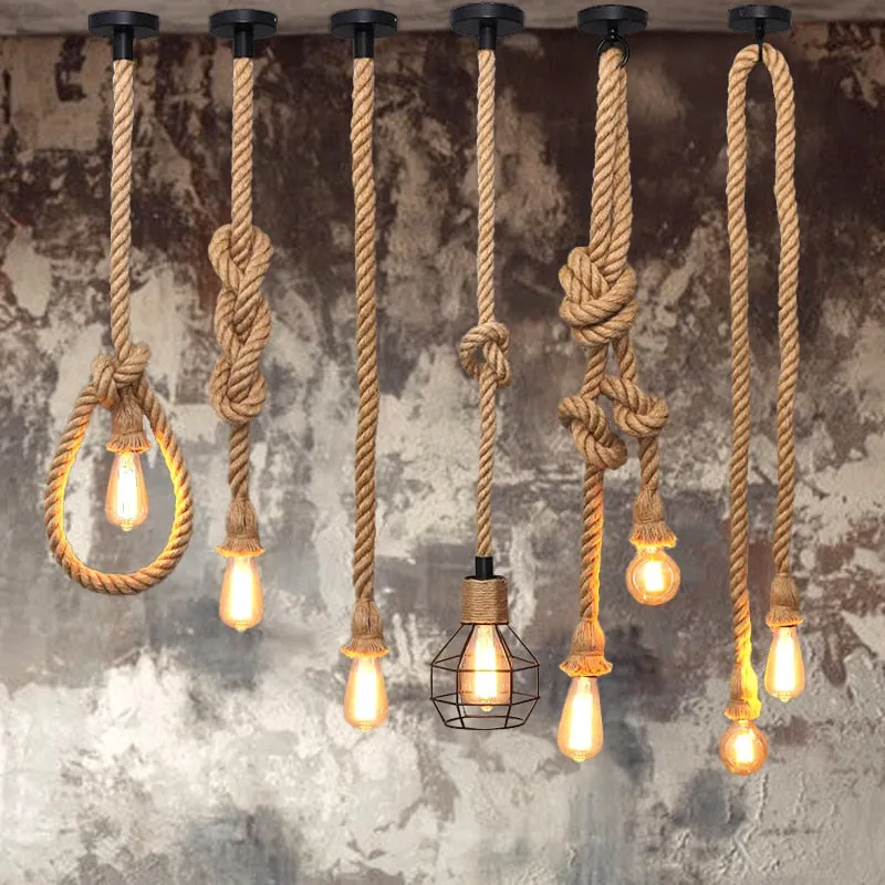 Hemp rope chandelier retro industrial style