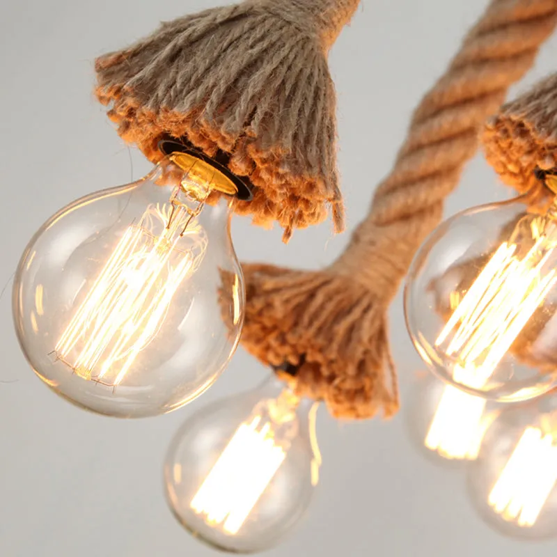 Hemp Rope Pendant Light: Industrial Island Lighting with Bamboo Tube in Flaxen