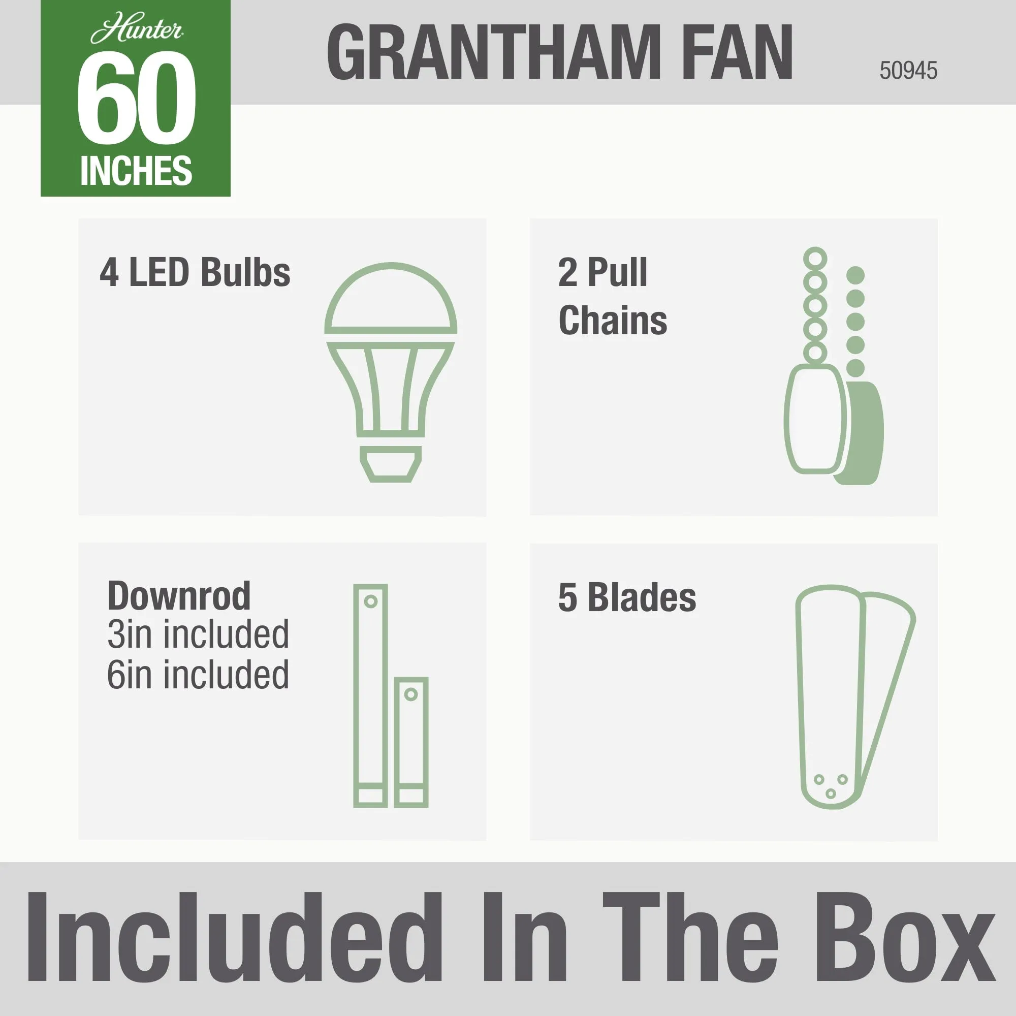 Hunter 60 inch Grantham Ceiling Fan with LED Light Kit and Pull Chain