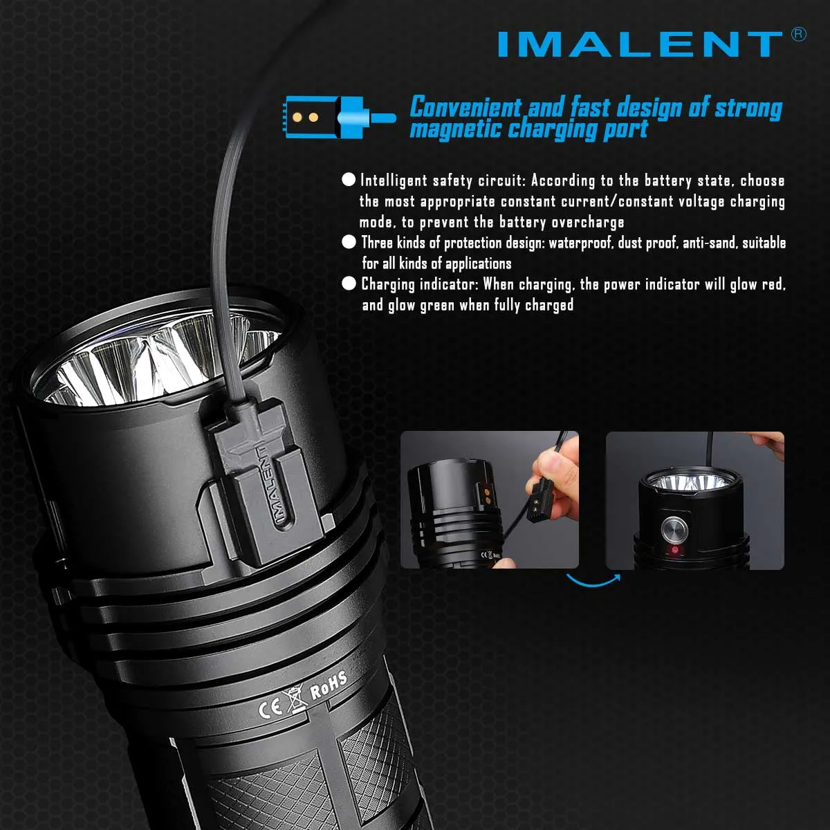 IMALENT Rechargeable LED Flashlight 25000 Lumens, with 3 x 21700 Batteries