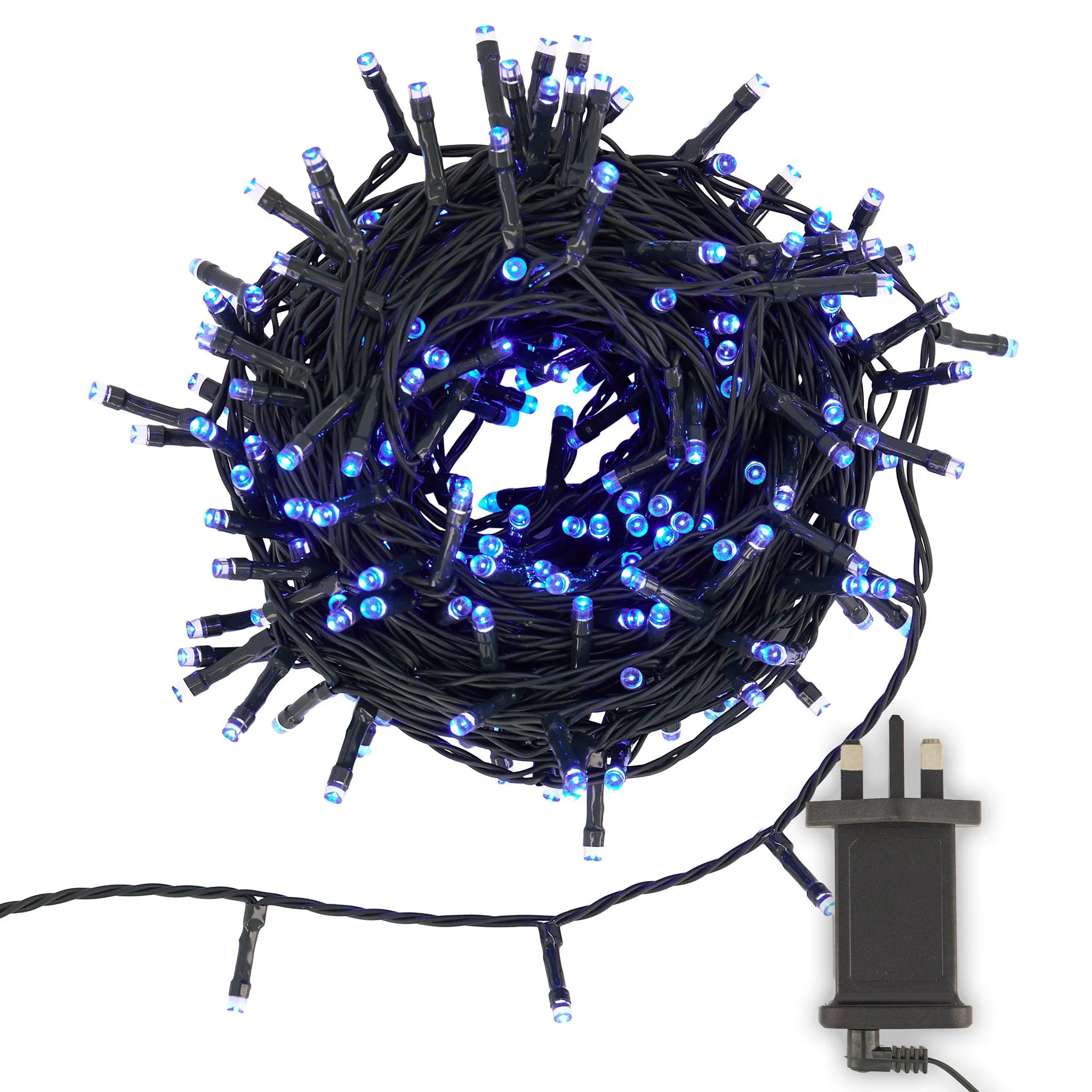 Indoor/Outdoor Static LED Waterproof Fairy Lights with Green Cable (300 Lights - 25M Cable) - Blue