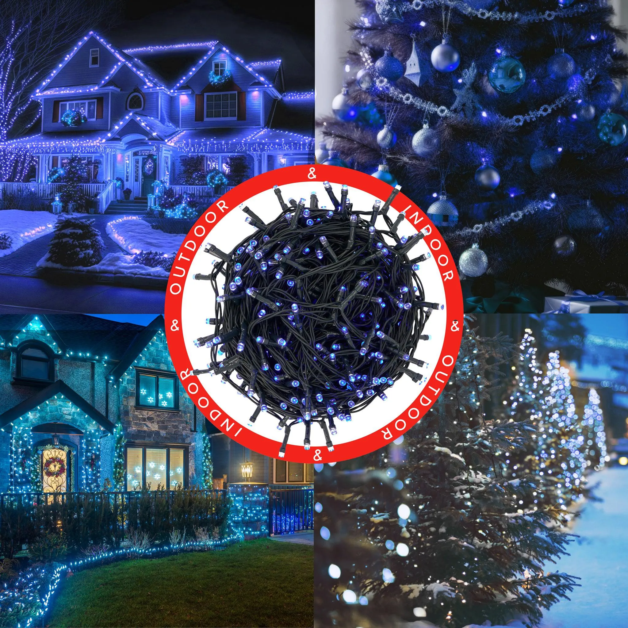 Indoor/Outdoor Static LED Waterproof Fairy Lights with Green Cable (300 Lights - 25M Cable) - Blue