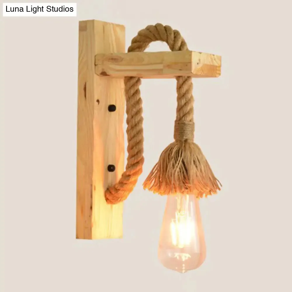 Industrial Bare Bulb Wall Sconce with Braided Rope for Restaurant Corridor Lighting