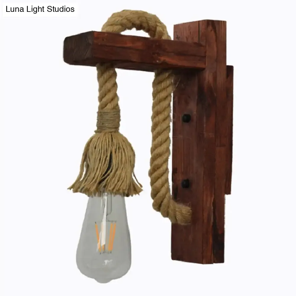 Industrial Bare Bulb Wall Sconce with Braided Rope for Restaurant Corridor Lighting