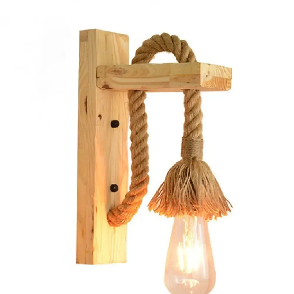 Industrial Bare Bulb Wall Sconce with Braided Rope for Restaurant Corridor Lighting