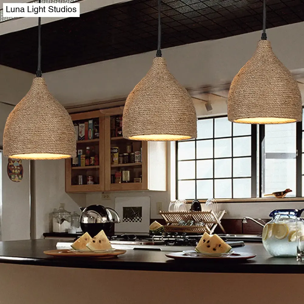 Industrial Beige Rope Pendant Lighting Fixture for Dining Rooms